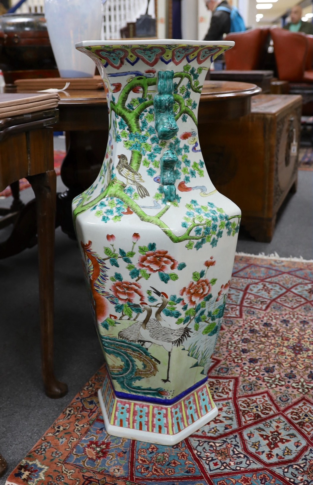 A large famille rose Chinese ‘phoenix and bird’ vase, 85cm high